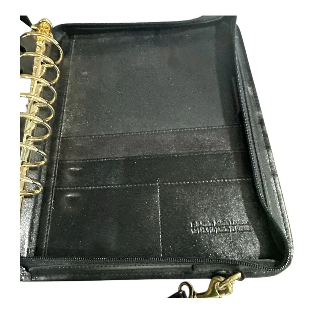 Franklin Quest Full Grain Aniline Leather Planner Organizer Carry Case Zip Black